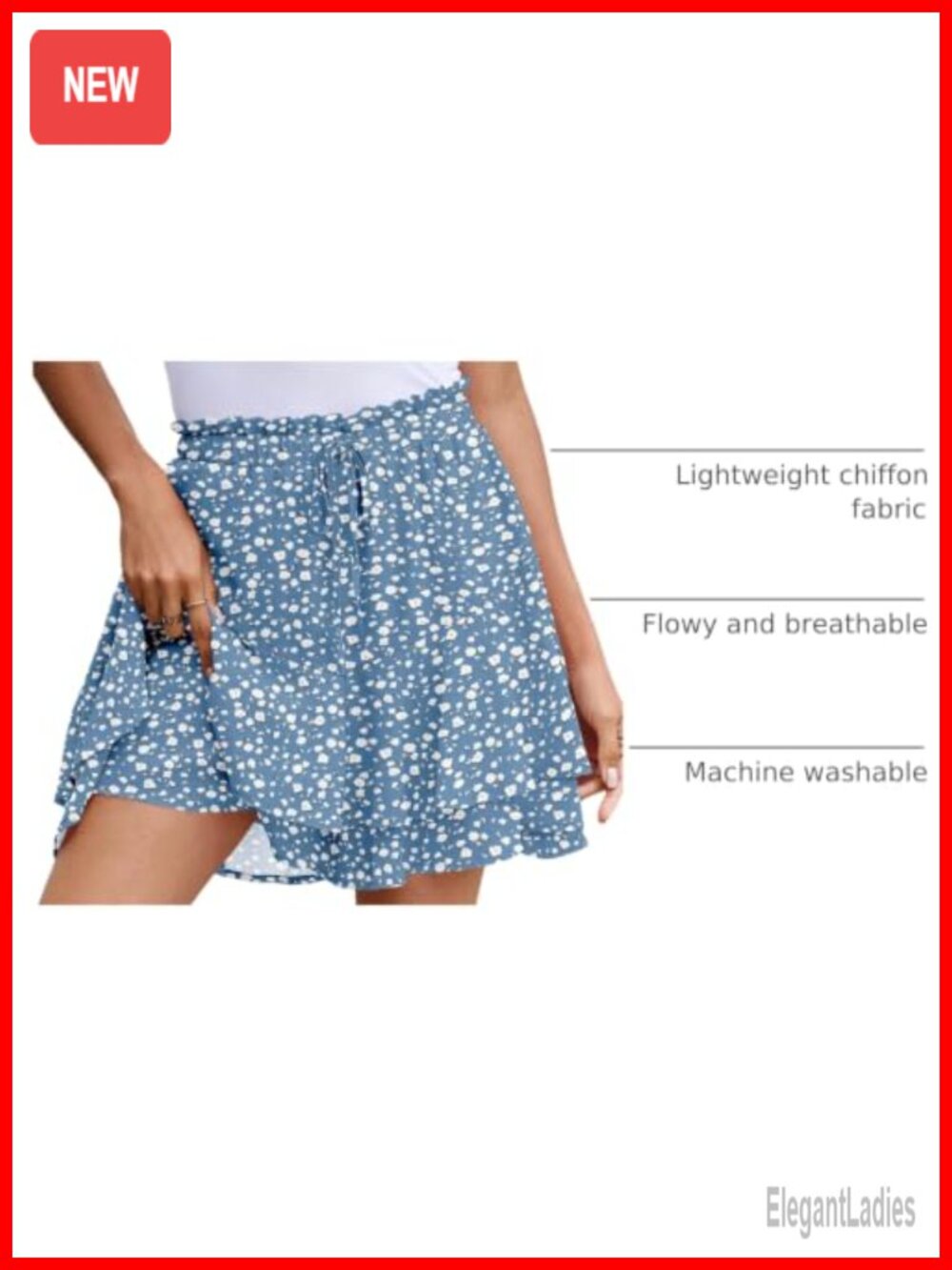 Floral Ruffle Flowy Skorts High Rise Drawstring Mini Summer Shorts - Picture 3 of 6